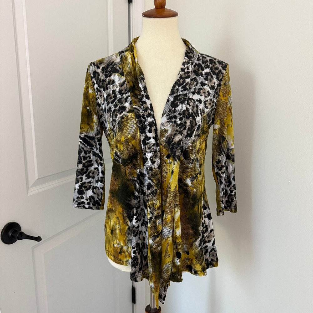 Peter Nygard Womens S/M Leopard Print Open Front‎ Cardigan 3/4 Sleeve Mobwife